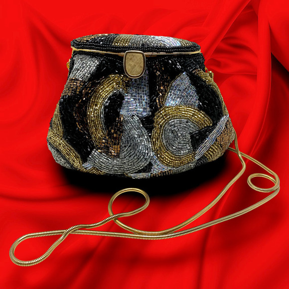 Vintage Y2K Andre Cellini Multi Tone Metallic Beaded Pouch Evening Bag Purse - Picture 1 of 7